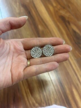 Crystal Pavé Round Stud Earrings - Silver